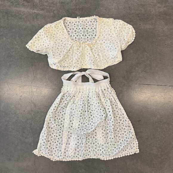 Vintage Y2k White Lace Eyelet Boho Prairie Whimsy Skirt And Crop Top Set Small - Picture 1 of 7